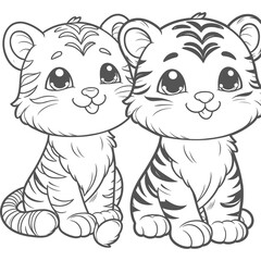 Outline Cute tiger hand drawn vector illustrations generated by Ai