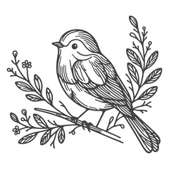 Sketch hand drawn Bird setting on the tree vector illustration on white background generated by Ai