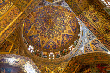 Fototapeta na wymiar Breath-taking details of murals inside The Holy Savior Cathedral in Esfahan, Iran