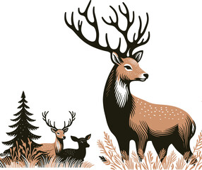 Deer Cartoon character, hand drawn design black and white vector illustration generated by Ai