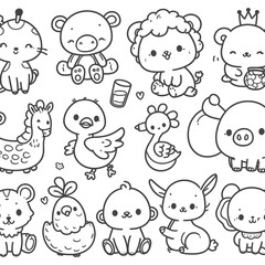 Animals collections vector illustration outline drawing for coloring pages, generated by Ai