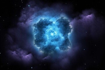 Centered blue star surrounded by nebula clouds. Generative AI