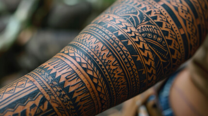 Traditional Maori tattoos on a man's arm