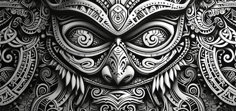 Illustration of a mysterious face traditional template for tattoos