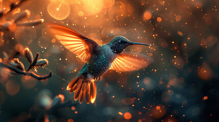 A hummingbird that can time travel, witnessing the world's greatest events in a blink. - obrazy, fototapety, plakaty