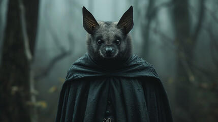 A bat in a gothic cloak, mysterious and stylish in the night.