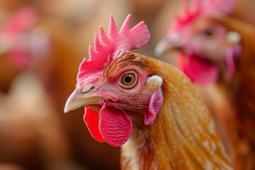 A closeup shot of a chicken - Generative AI