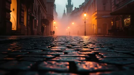 Foto op Plexiglas Low angle view of street with historical buildings in Prague city in Czech Republic in Europe. © Joyce
