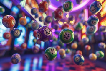 In a kaleidoscope of colors, lottery balls dance mid-air, each vying for the chance to change someone's fortunes forever.
