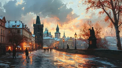 Keuken spatwand met foto Artistic illustration of Prague city. Czech Republic in Europe. © Joyce