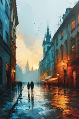 Gordijnen Artistic illustration of Prague city. Czech Republic in Europe. © Joyce