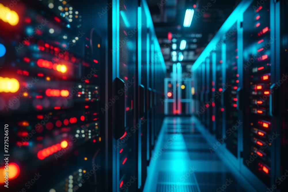 Poster the pulsating lights of the data center create a maze of technological prowess, where every byte tel