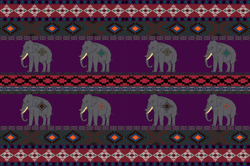 Native American jewelry Southwestern Ethnic Decoration Boho Geometric Jewelry Vector seamless pattern mexican blanket rug Illustration of a woven rug with the image of an elephant.