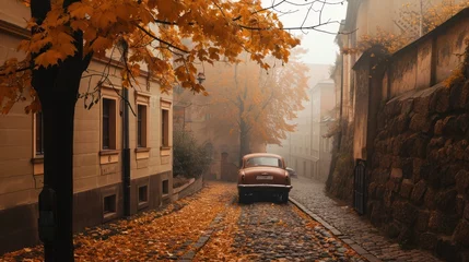 Foto op Canvas Vintage car in the street of Prague. Czech Republic in Europe. © Joyce