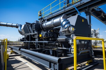 A Detailed View of a Coal Feeder in an Industrial Setting, with a Backdrop of Steel Structures and Piping Systems