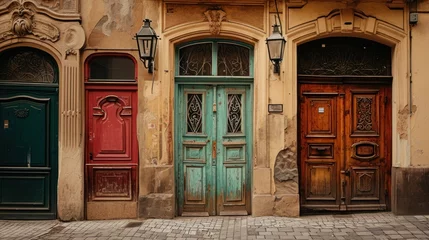 Deurstickers Vintage doors in historical buildings of Prague city in Czech Republic in Europe. © Joyce