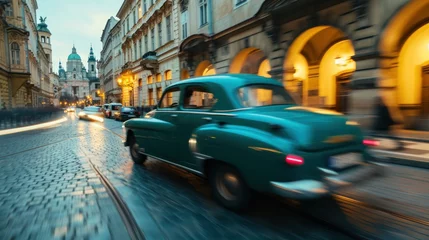 Fototapeten Vintage car in the street of Prague. Czech Republic in Europe. © Joyce
