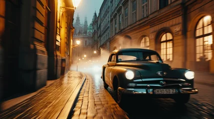 Photo sur Plexiglas Voitures anciennes Vintage car in the street of Prague. Czech Republic in Europe.
