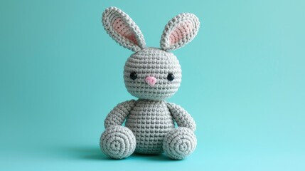 Crocheted rabbit toy vibrant backdrop, handcrafted and adorable, Ai Generated