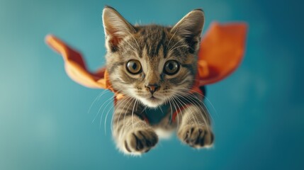 Cat in Superhero Costume Photo, cute cat wear cloack and mask