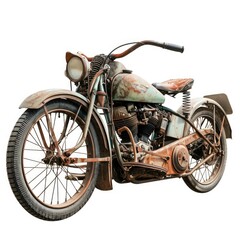 Vintage antique motorcycle isolated on white background for retro design concepts, Ai Generated.