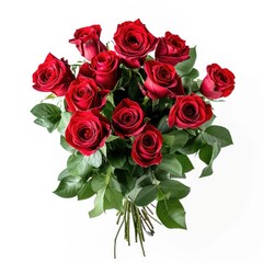Bouquet of fresh red roses, a romantic Valentine's Day gift isolated on white background, Ai Generated.