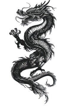 Tatton design of Chinese zodiac dragon as the mythical animal in Eastern Asia culture.