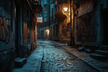 Fototapeta na wymiar Mysterious Alley: The Enigmatic Path of Illuminated Whispers