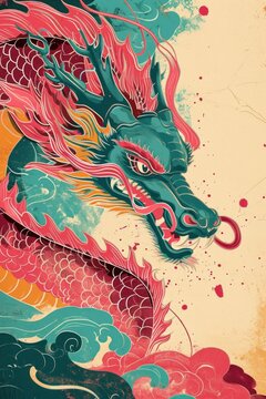 Vector illustration of Chinese zodiac dragon as the mythical animal in Eastern Asia culture.