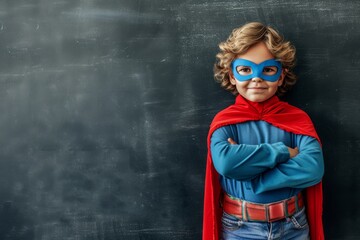 Young Superhero Stands Before a Blank Slate for Creative Adventures.