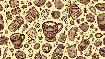 Abstract background of vector illustration of coffee beans.