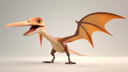 3D rendering of of a flying dinosaur, Pterodactyl, over white background.