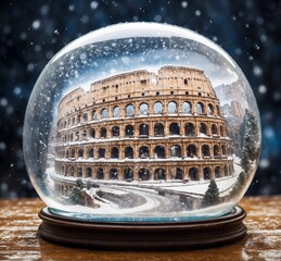 Snow globe with a view of the Colosseum in Rome, Italy