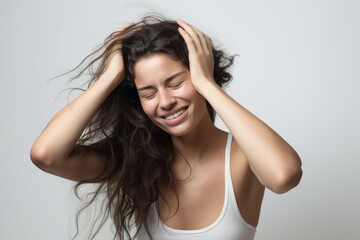 Fototapeta premium Woman with hand on head, headache