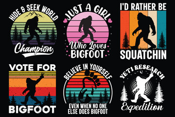 Bigfoot Vector graphics retro vintage bundle T shirt design.