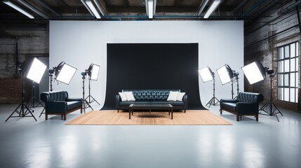 Professional photo shoot environment with high-end equipment