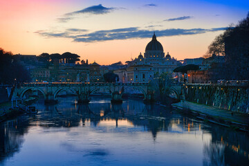 Vatican basilica at sunset Rome Italy	