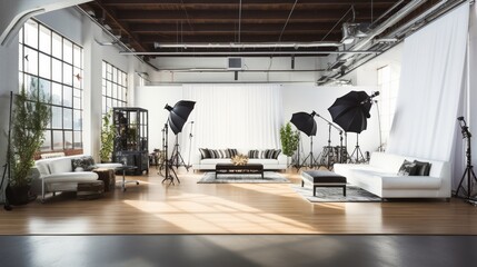 Professional photo shoot environment with high-end equipment - obrazy, fototapety, plakaty