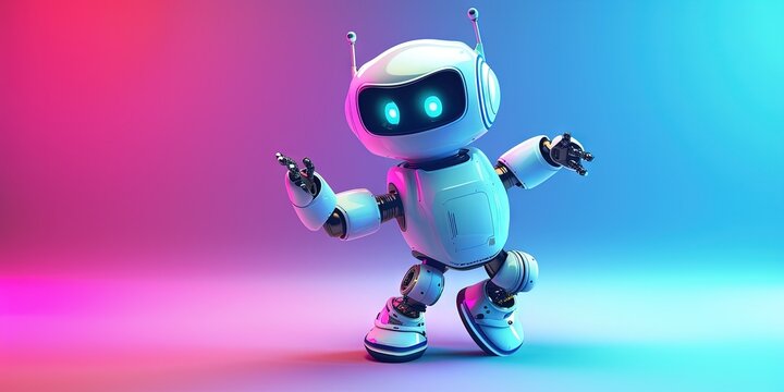 AI robot dancing to music on a colorful backgrround