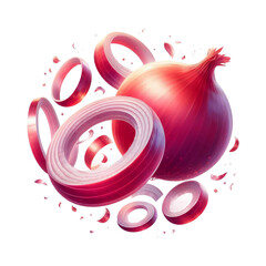 Slice onion with cut in half vegetable isolated transparent background Ai generative.