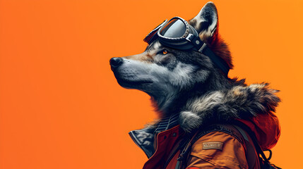 Wolf in a Coat with Goggles and Helmet