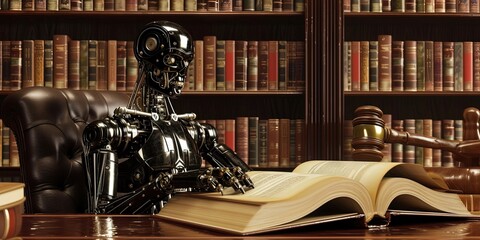 AI legal concept with robot lawyer in court