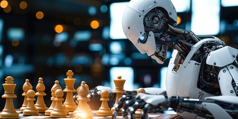 Robot playing chess. artificial intelligence concept