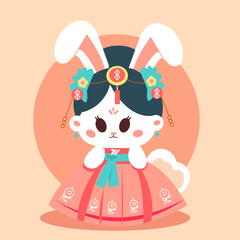 flat korean hanbook cute bunny vector IIlustration