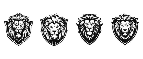 Head Lion Logo Set. Premium Design Collection. Vector Illustration Royal king lion crown symbols. Premium luxury brand identity icon. Vector illustration.