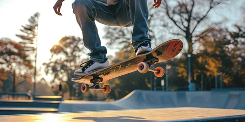 Poster Skater on skateboard performing trick at skate park © Brian