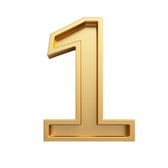 3D rendering of a golden number one isolated on a transparent background