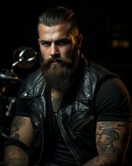Obraz premium Sexy bearded and tattooed biker
