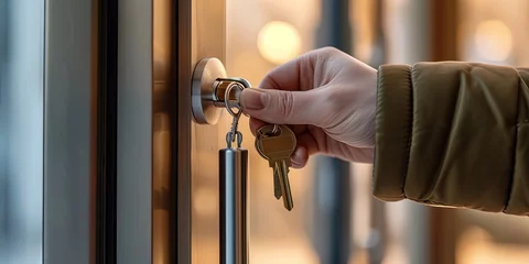Foto op Plexiglas Putting a key in a door lock to unlock the door © Brian