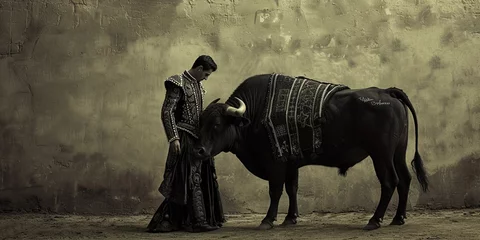 Zelfklevend Fotobehang El Matador standing with a male bull ready for the bull fight © Brian